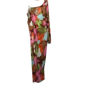 3/$15 The curve by Judani colorful watercolor assymetric maxi one shoulder dress